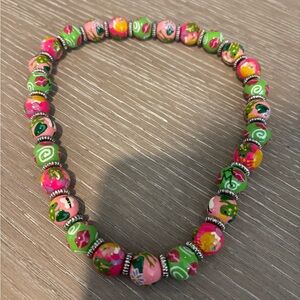 Angela Moore Frog Prince Pink and Green Beaded Necklace